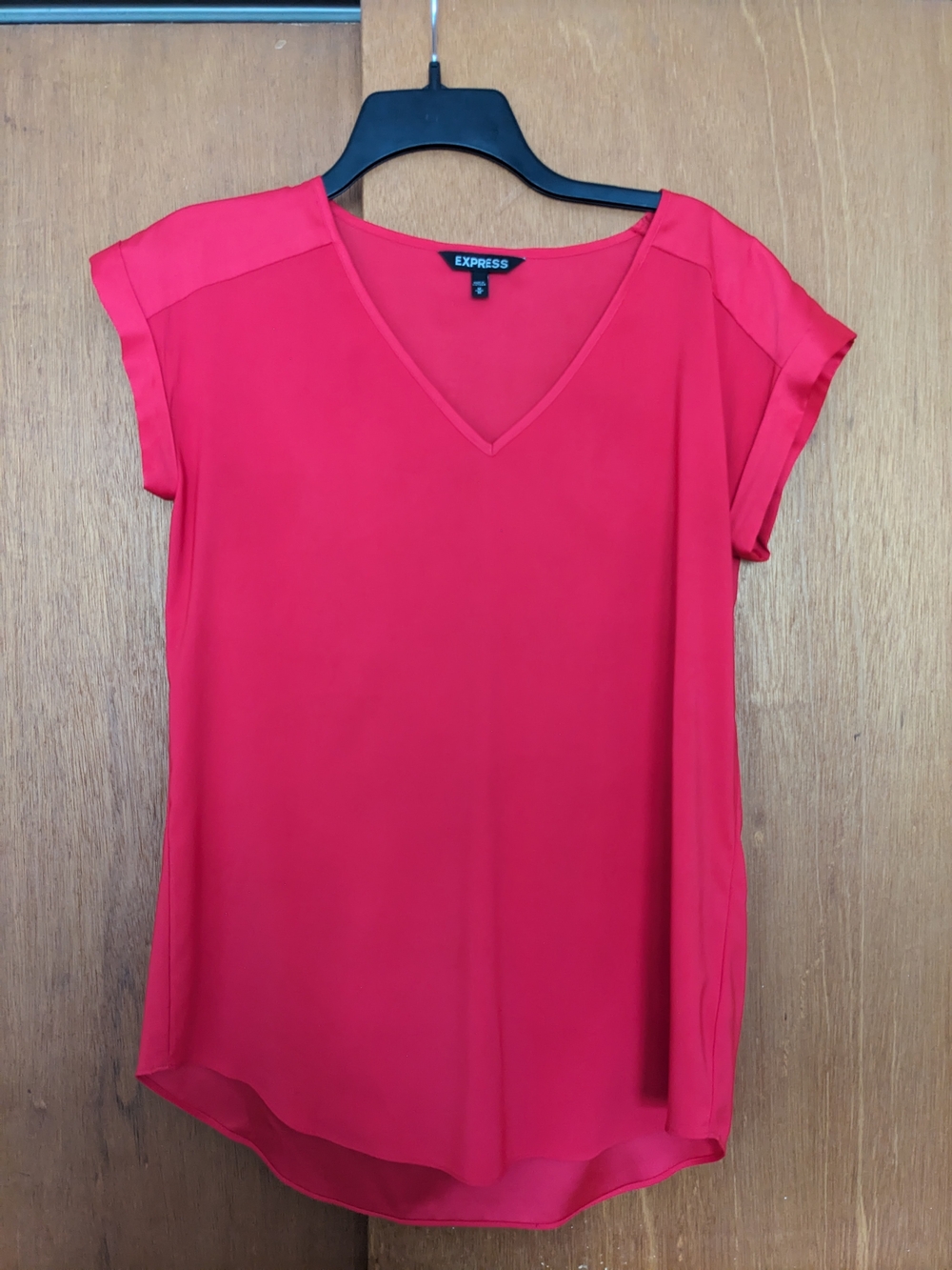 Express Red V-Neck Short Sleeve Blouse